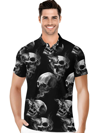 PAGYMO Golf Shirts for Men Crazy Print Hawaiian Funny Mens Polo Shirt Skull Shirts 3X-Large Aop-polo-10089